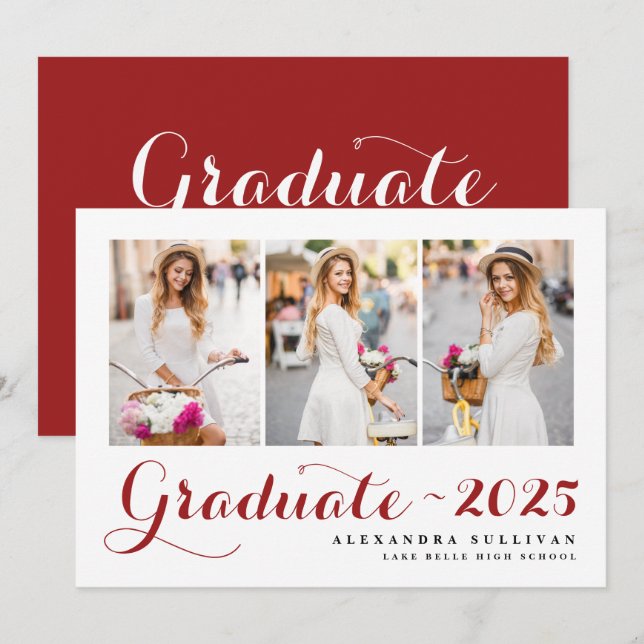 Invitación Clase Roja de Graduación de Collage de fotos de 20 (Anverso / Reverso)