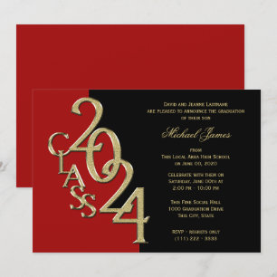 Invitación Clase roja y dorada de 2024 Grad con opción de col