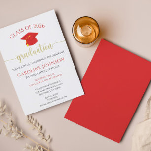 Invitación Clase roja y dorada del Partido de Graduación