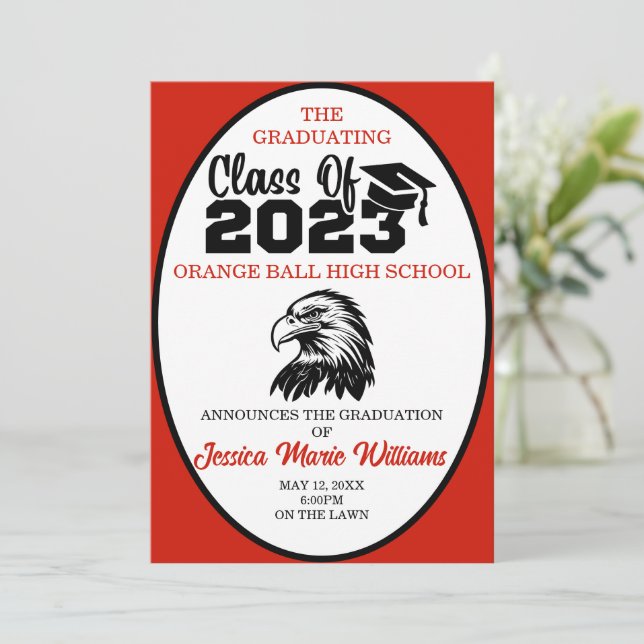 Invitación Clase roja y negra de graduación 2023 (Anverso de pie)