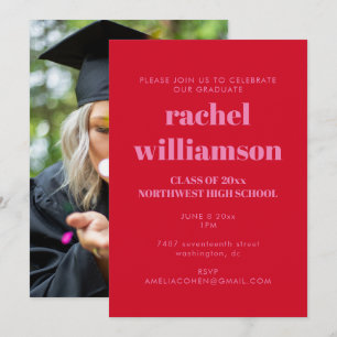 Invitación Clase rosa y roja del partido de graduación fotogr