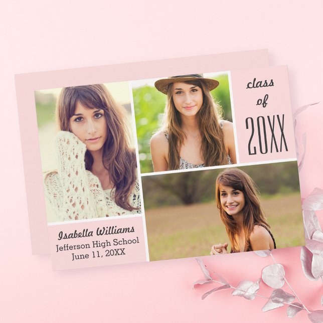 Invitación Clase rosada de moda del Collage de fotos de gradu (Subido por el creador)