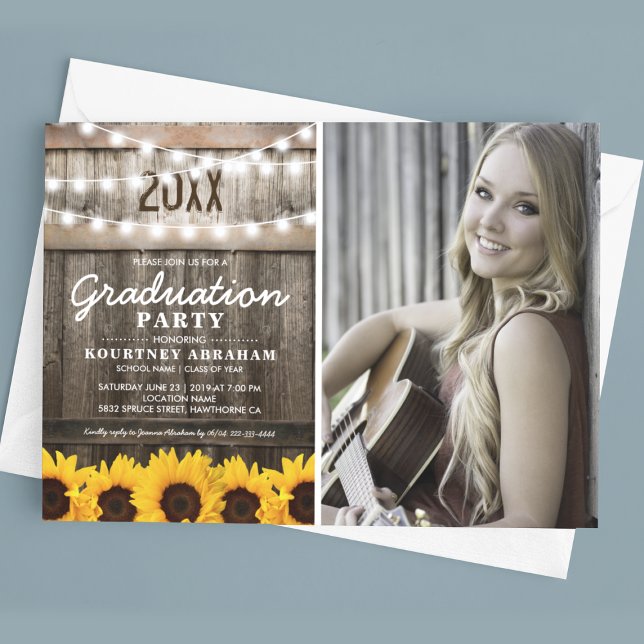Invitación Clase Rustic Sunflower Photo Graduation de 2025 (Subido por el creador)