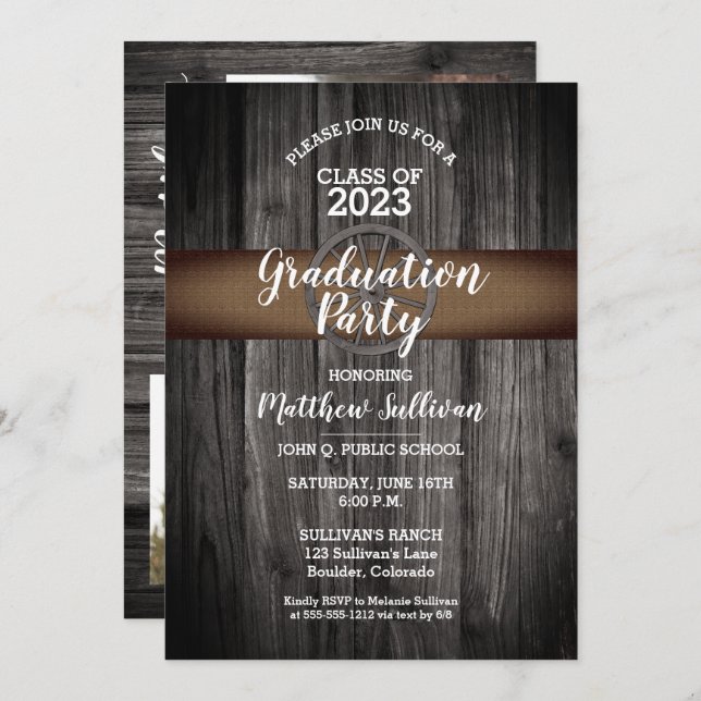 Invitación Clase Rustic Wagon Wheel de la fiesta de graduació (Anverso / Reverso)