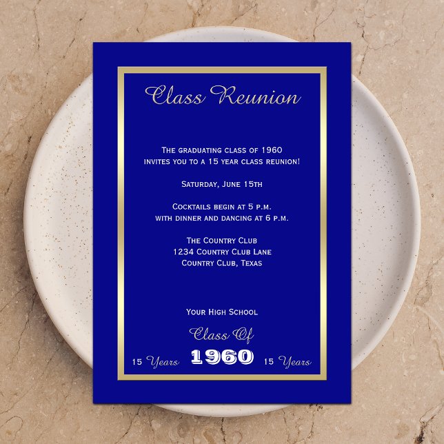 Invitación Clase secundaria Reunión Clásica Oro Azul Acento (Subido por el creador)