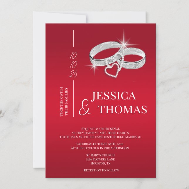 Invitación Clase sofisticada, Boda de anillos Boda plateado (Anverso)