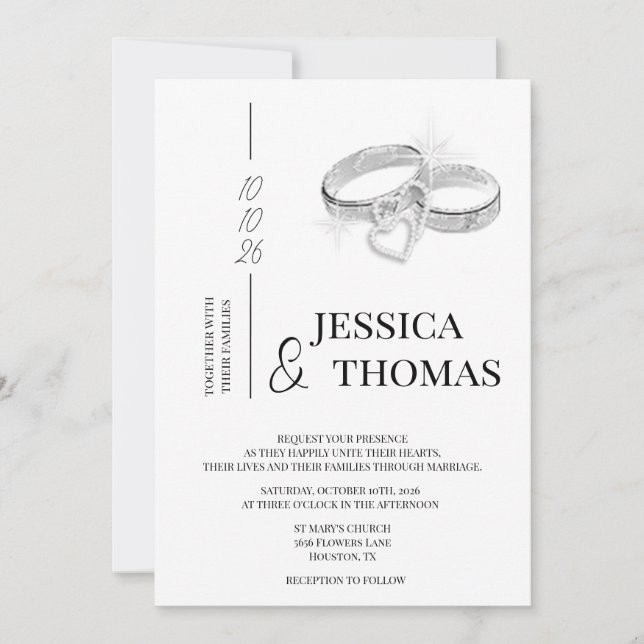 Invitación Clase sofisticada, Boda de anillos Boda plateado (Anverso)