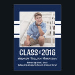 Invitación Clase Sport Stripe de 2016 Foto Graduation Party<br><div class="desc">Celebra tu graduado de la Clase 2016 con este patrón deportivo a rayas y la invitación/invitación de la fiesta de graduación fotográfica. Agrega tu foto favorita al frente y los detalles de la fiesta de graduación al revés. Cambie fácilmente el color de fondo para que coincida con los colores de...</div>