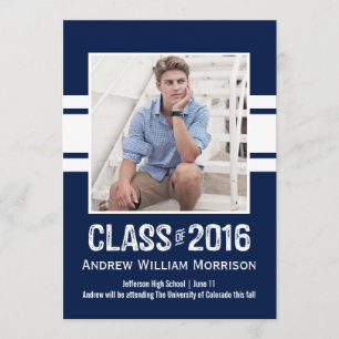 Invitación Clase Sport Stripe de 2016 Foto Graduation Party