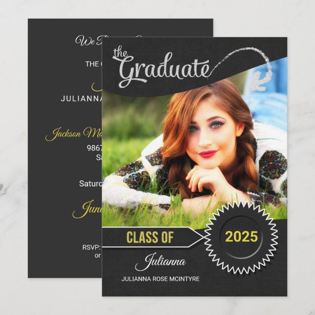 Invitación Clase temática Chalkboard de graduación 2025 (Anverso / Reverso)