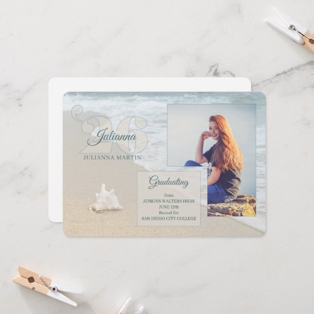Invitación Clase temática de playa de 2025 Foto de graduación (Anverso/Reverso In Situ)