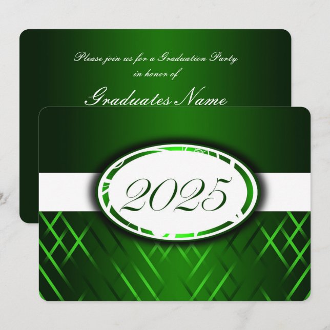 Invitación Clase verde y blanca de 2025 Fiesta (Anverso / Reverso)