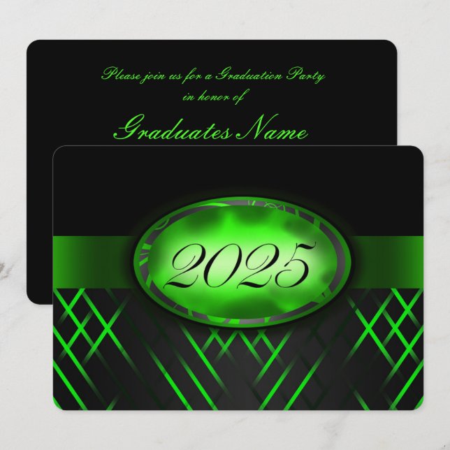 Invitación Clase verde y negra de 2025 Fiesta (Anverso / Reverso)