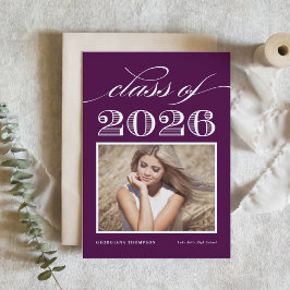 Invitación Clase Vintage 2026 Foto de Graduación Morada