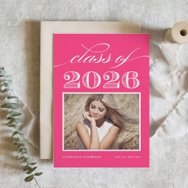 Invitación Clase vintage de 2026 Foto de graduación rosa inte