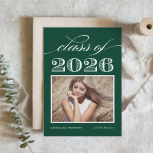 Invitación Clase vintage de 2026 Foto verde de graduación
