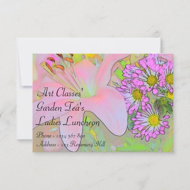 Invitación Clases de Arte Damas Luncheon Garden Tea's (Anverso)