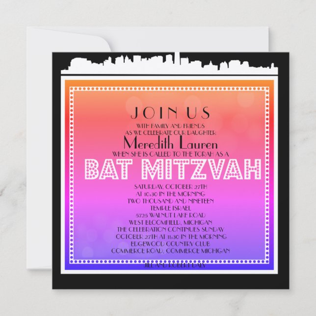 Invitación CLASIC BROADWAY Bat Mitzvah Invitación-arco iris (Anverso)