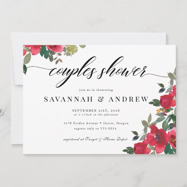 Invitación Clasic Floral Elegant Script Couples Bridal Shower (Anverso)