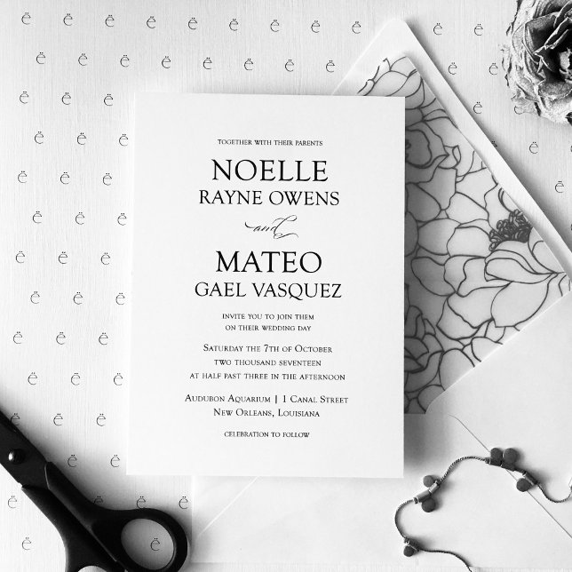 Invitación clásica a la boda blanca y negra (Subido por el creador)