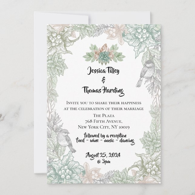 Invitación clásica a la boda de invierno (Anverso)