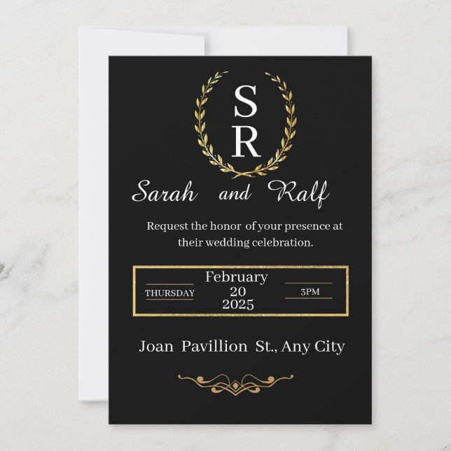invitación clásica a la boda en blanco y negro (Anverso)