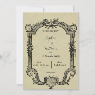 Invitación clásica a la boda verde y negra