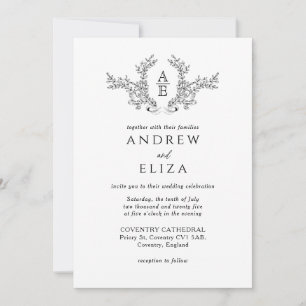 Invitación clásica a monograma negro y blanco de l