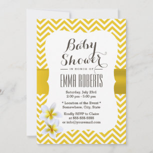 Invitación Clásica Baby Shower de Chevron Plumeria Amarilla