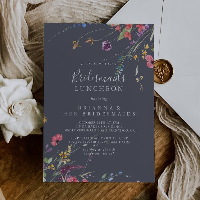 Invitación Clásica Blue Wild Bridesmaids Ducha de almuerzo (Subido por el creador)