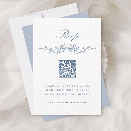 Invitación Clásica Boda de borde floral azul francesa RSVP