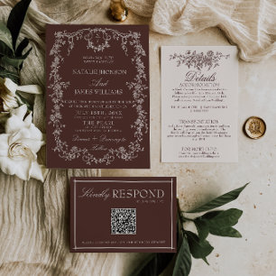 Invitación Clásica Boda de Chocolate Floral Marrón Dinero Ant