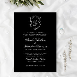 Invitación Clásica Boda de cresta blanca y negra formal