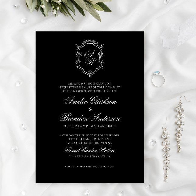 Invitación Clásica Boda de cresta blanca y negra formal (Subido por el creador)