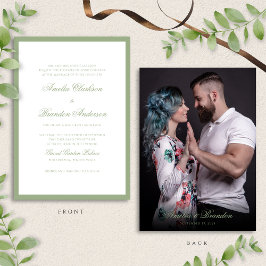 Invitación Clásica Boda de Escritura y Foto Verde Real Salvia