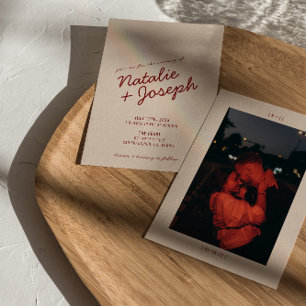 Invitación Clásica Boda de Foto Azul Rojo Profundo Caprichosa