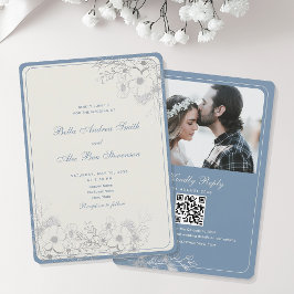 Invitación Clásica Boda de Fotos Azul Polvoriento
