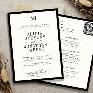 Invitación Clásica boda de marfil negro de dinero antiguo