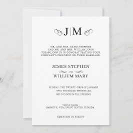 Invitación Clásica Boda de Monograma de Caligrafía Tradiciona