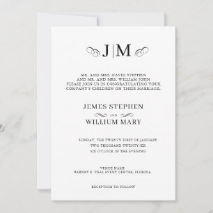 Invitación Clásica Boda de Monograma de Caligrafía Tradiciona