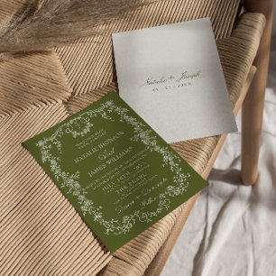 Invitación Clásica Boda de Monograma de Jardín de Verde Oliva