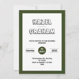 Invitación Clásica Boda Elegante Blanca Y Verde