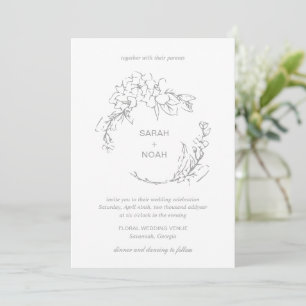 Invitación Clásica Boda elegante de flor gris de flores