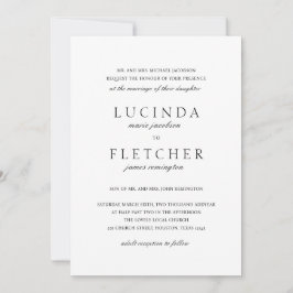 Invitación Clásica Boda Elegante Formal en Blanco y Negro