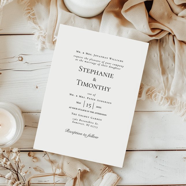 Invitación Clásica Boda Elegante Formal en Blanco y Negro (Step into timeless elegance with this beautifully crafted wedding invitation.)