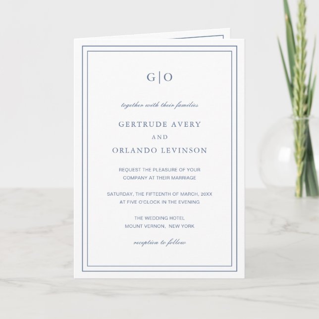 Invitación Clásica Boda Elegante Polvo Azul (Anverso)