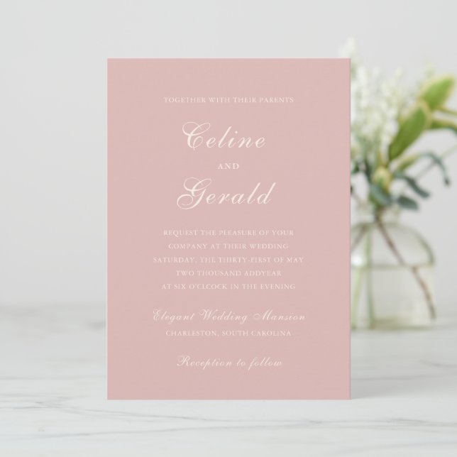 Invitación Clásica Boda Elegante Rosa (Anverso de pie)