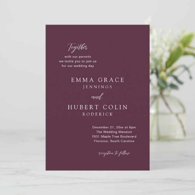 Invitación Clásica Boda Purple Elegante (Anverso de pie)