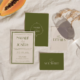 Invitación Clásica Boda Retro de Dinero Antiguo Verde Oliva d