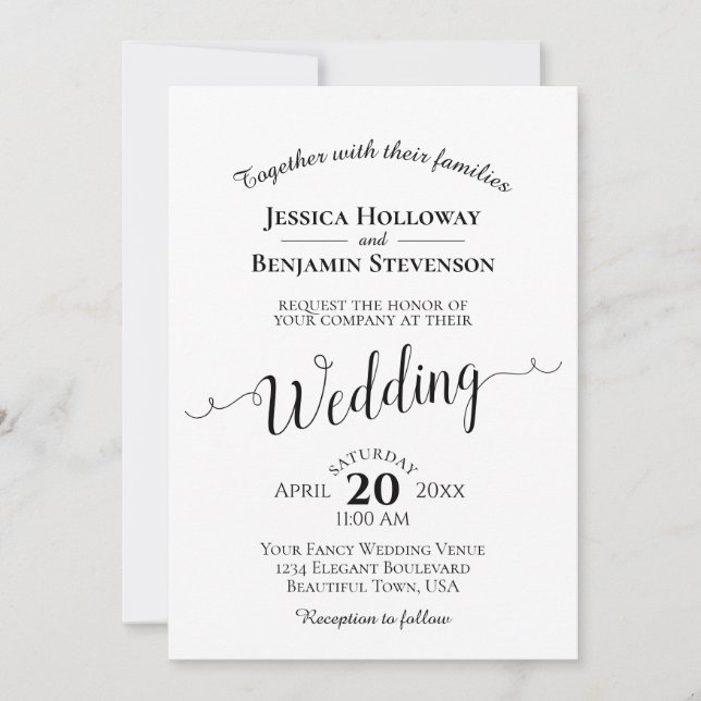 Invitación Clásica Boda simple y blanca y elegante (Anverso)